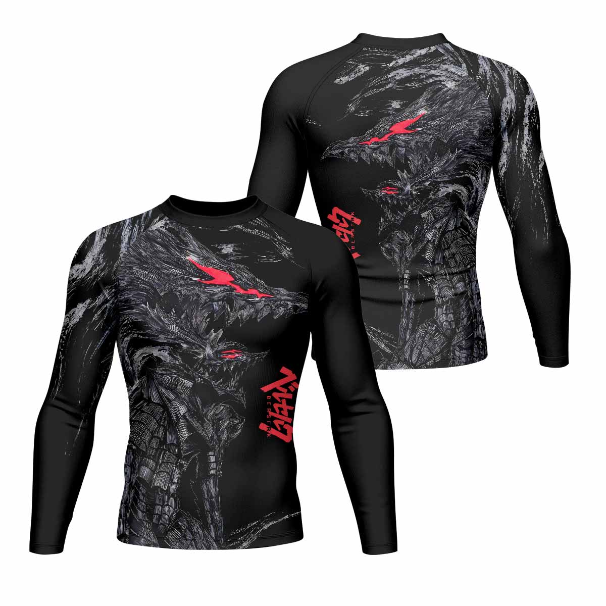 Beast of Darkness Men's Rash Guard Long Sleeve - front and back view