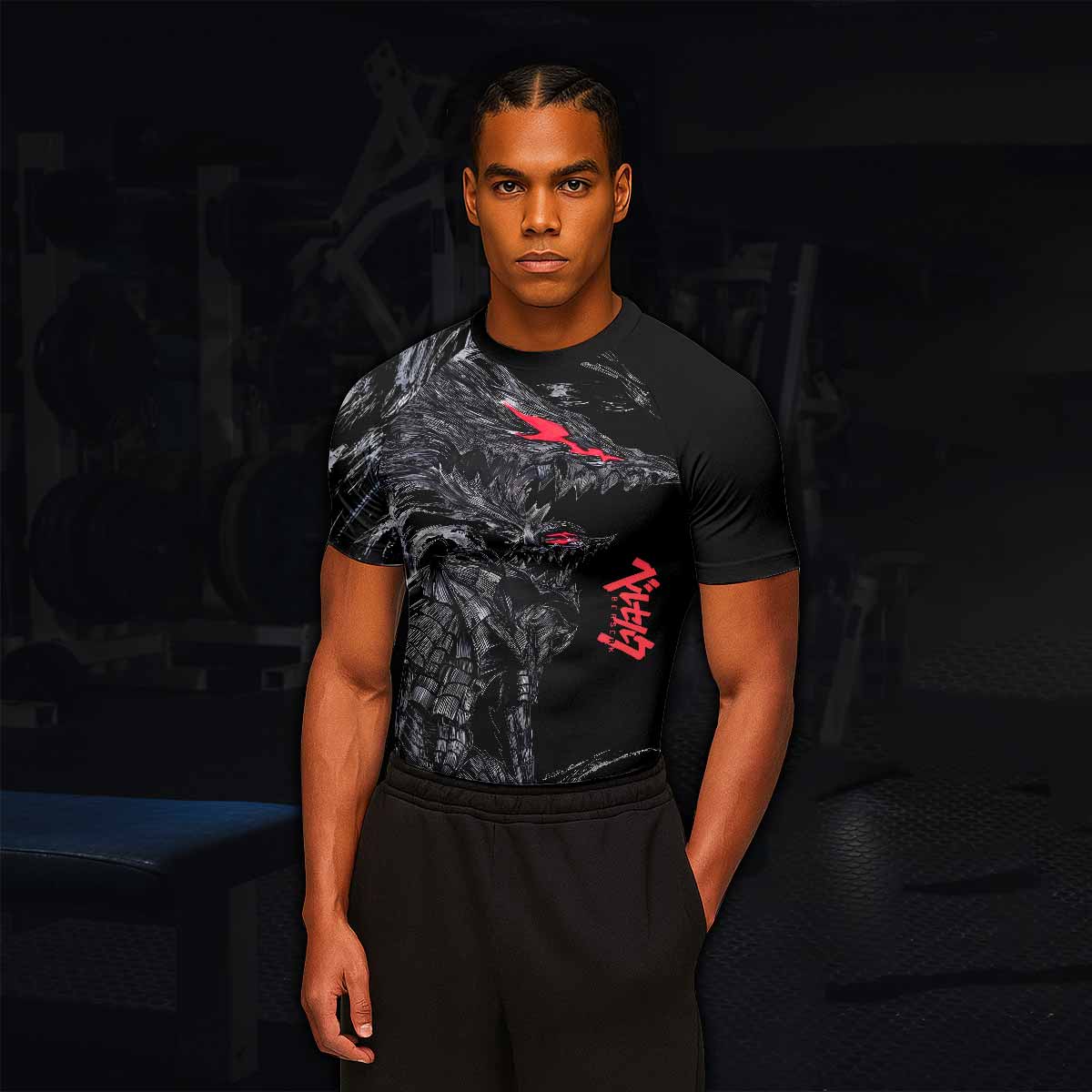 Beast of Darkness Men's Rash Guard Short Sleeve - lifestyle view