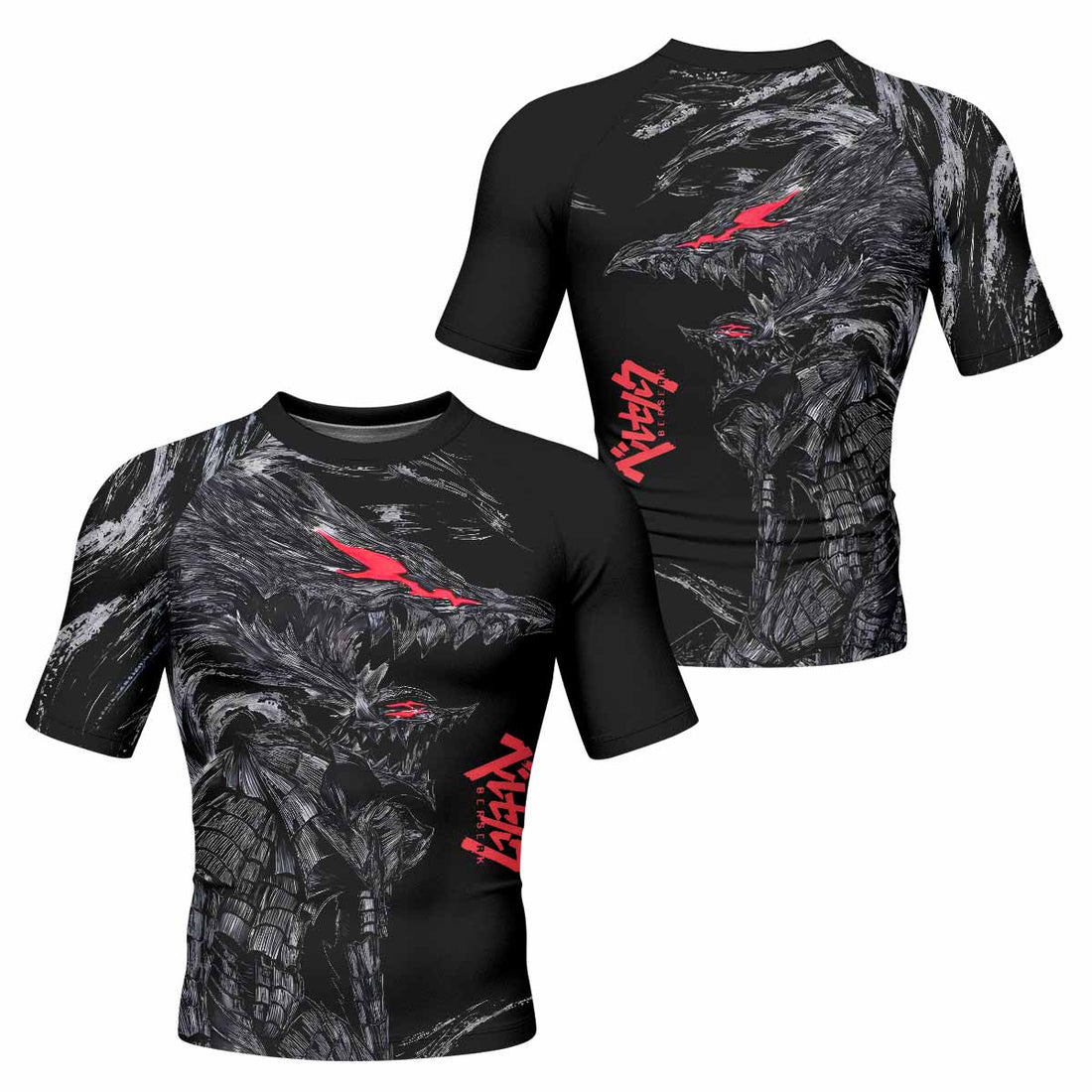 Beast of Darkness Men's Rash Guard Short Sleeve - front and back view