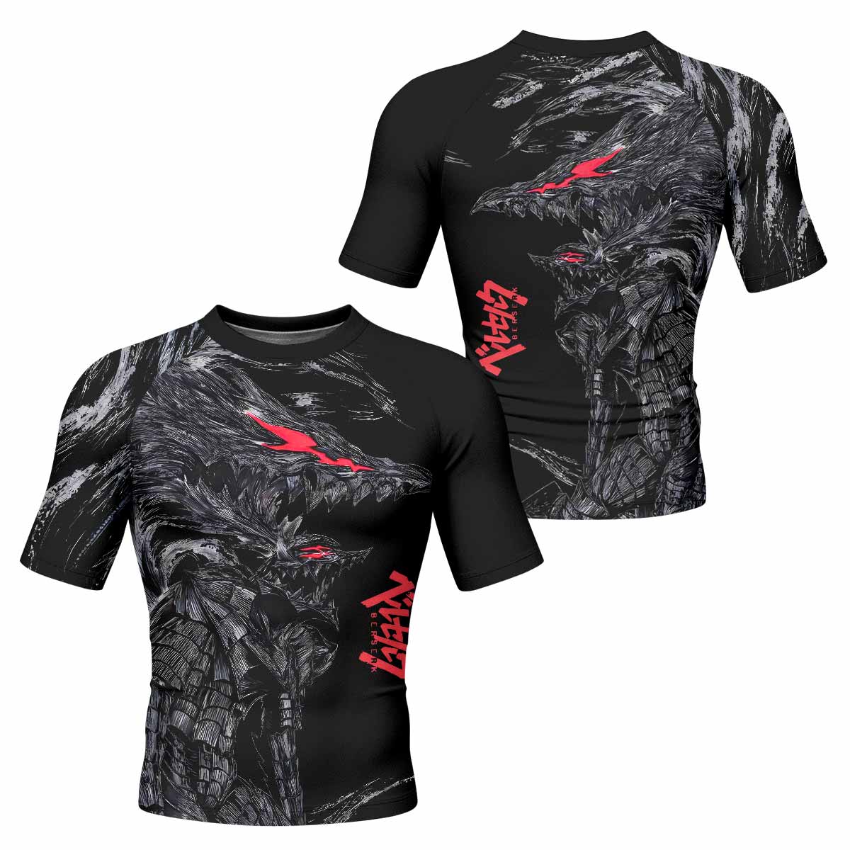 Beast of Darkness Men's Rash Guard Short Sleeve - front and back view