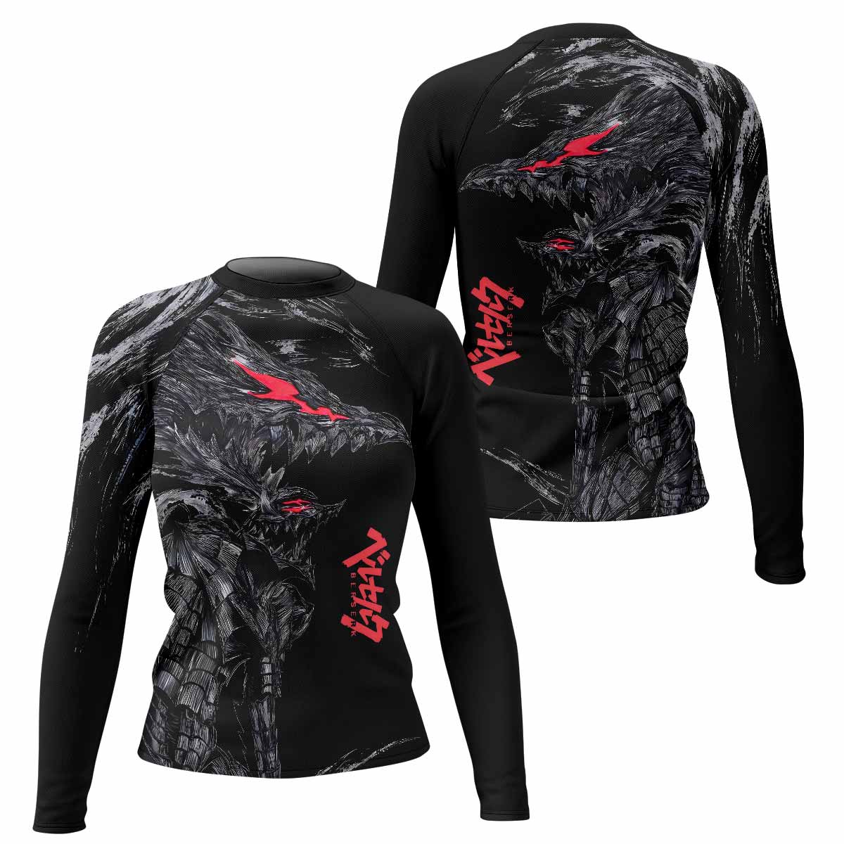 Beast of Darkness Women's Rash Guard Long Sleeve - front and back view