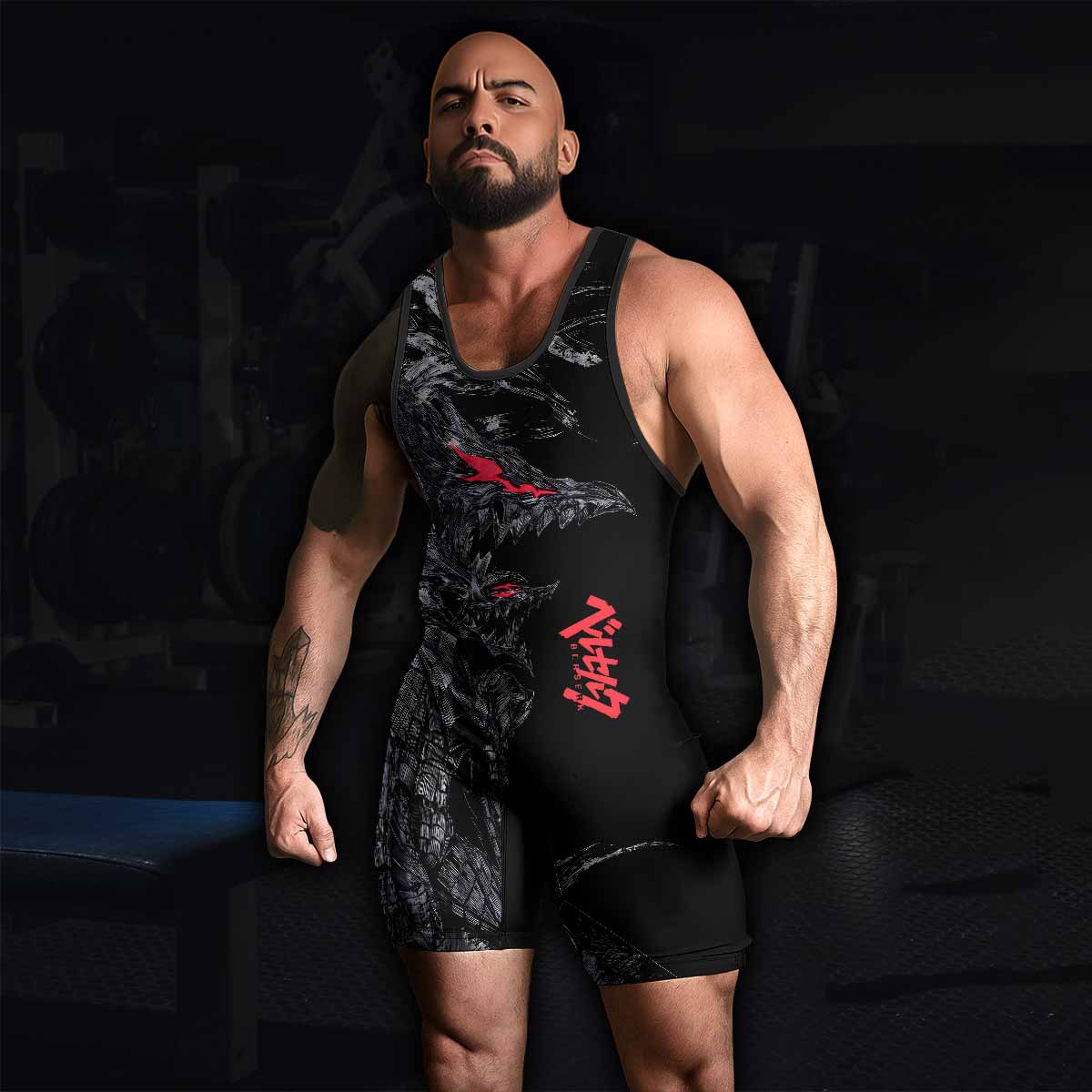Beast of Darkness Wrestling Singlet - men's lifestyle view
