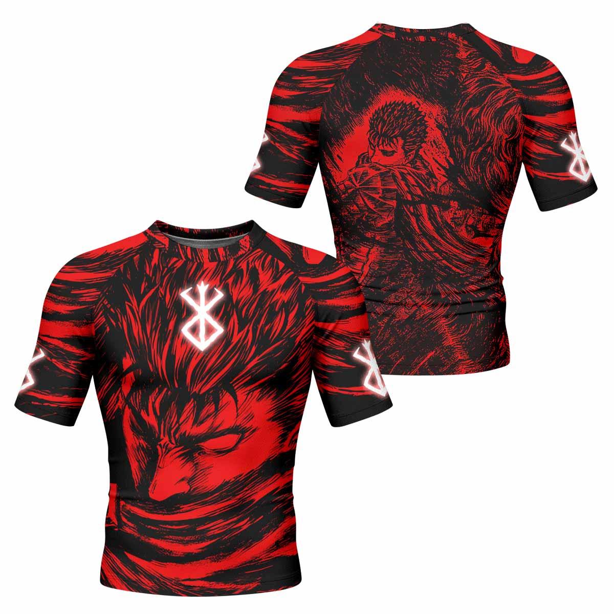 Berserk Guts Men's Rash Guard Short Sleeve - front and back view