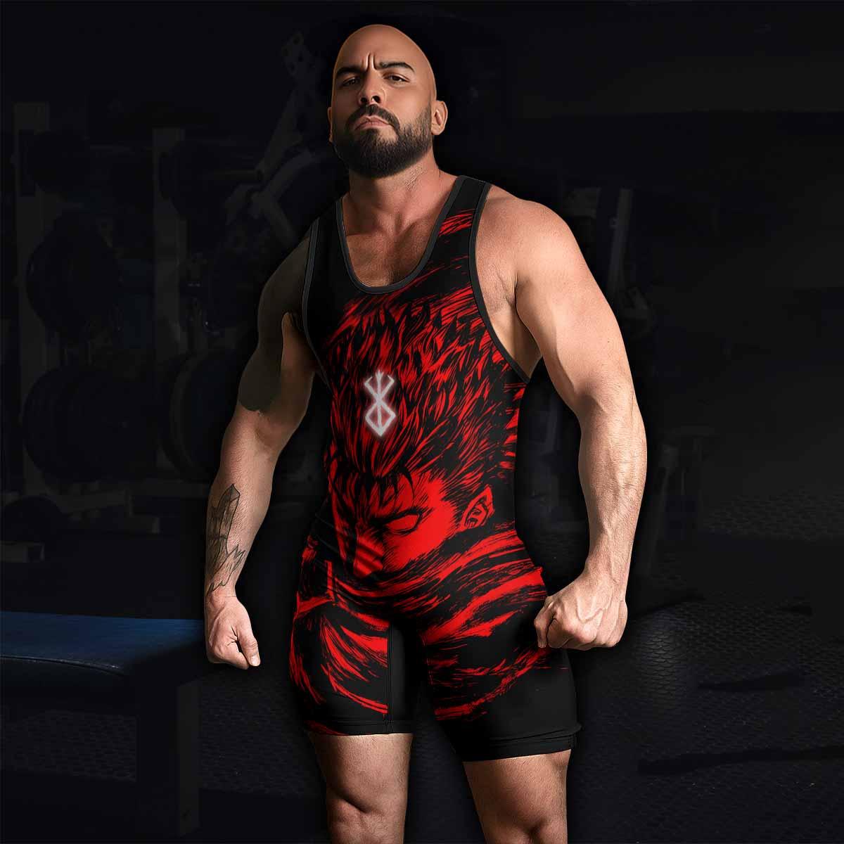 Berserk Guts Wrestling Singlet - men's lifestyle view
