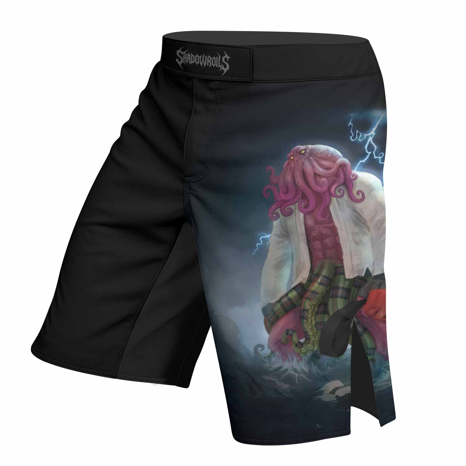 Black Ranked Cthulhu MMA Fight Shorts – left side mockup