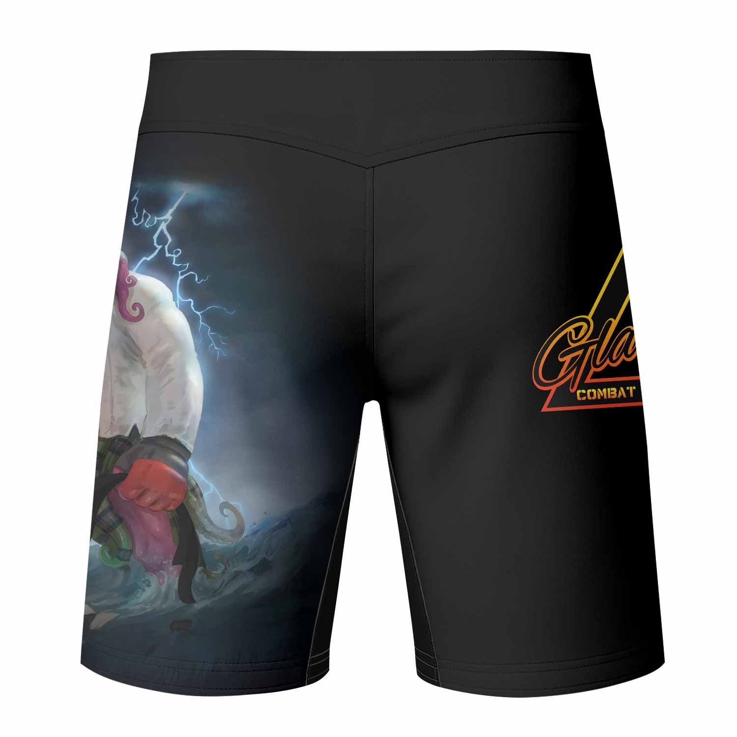 Black Ranked Cthulhu MMA Fight Shorts – back view mockup 