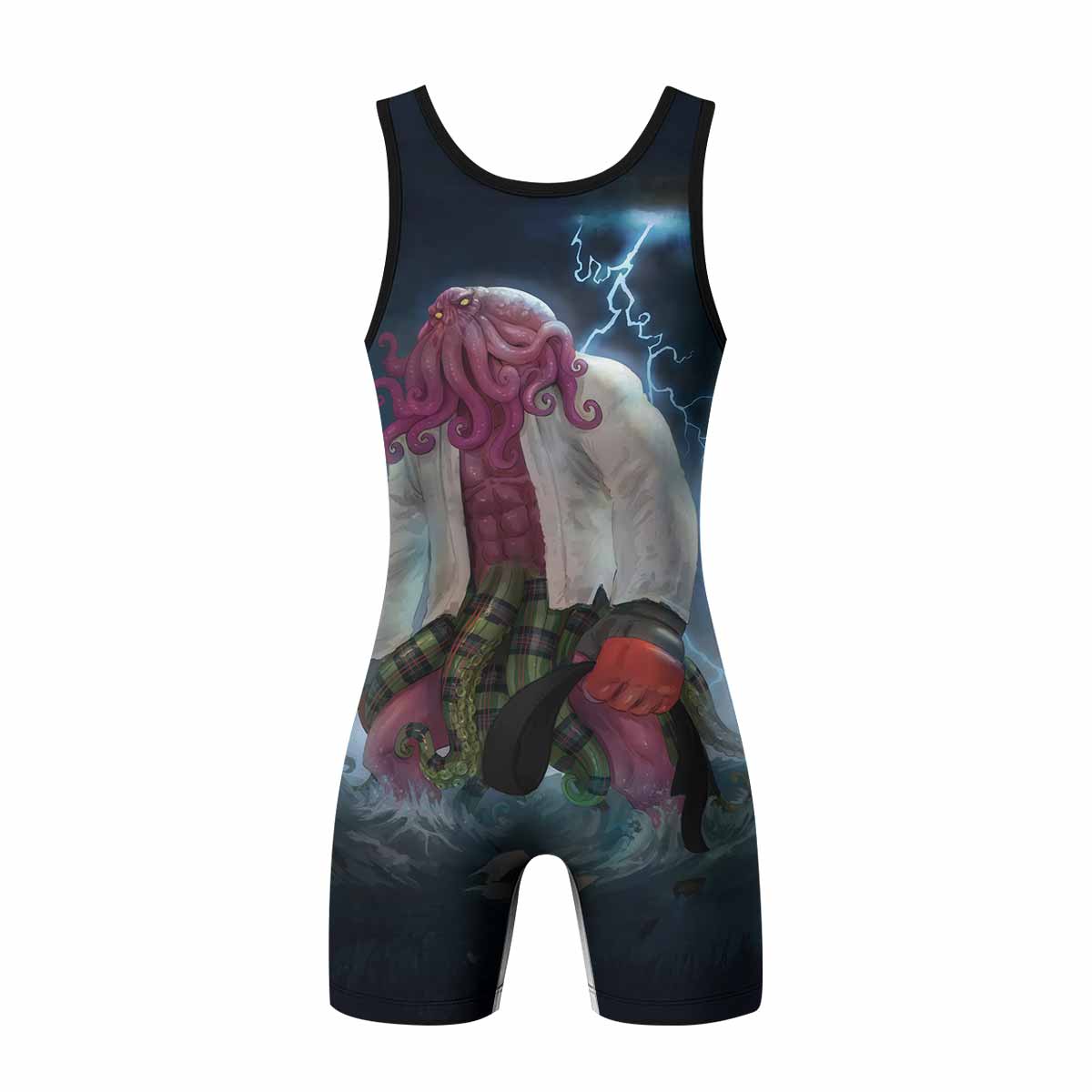Black Ranked Cthulhu Wrestling Singlet – back view mockup 