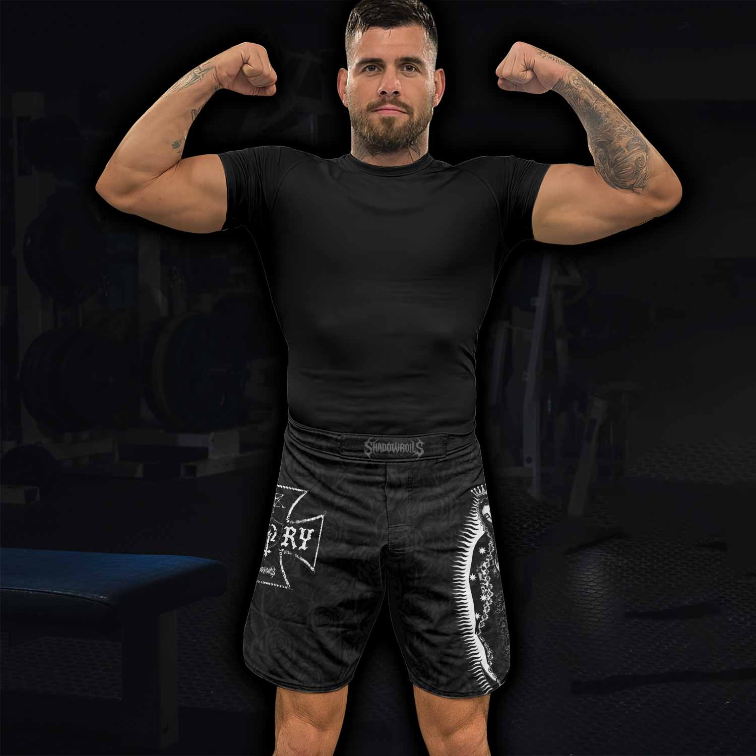 Black Rose Madonna Fight Shorts - lifestyle view