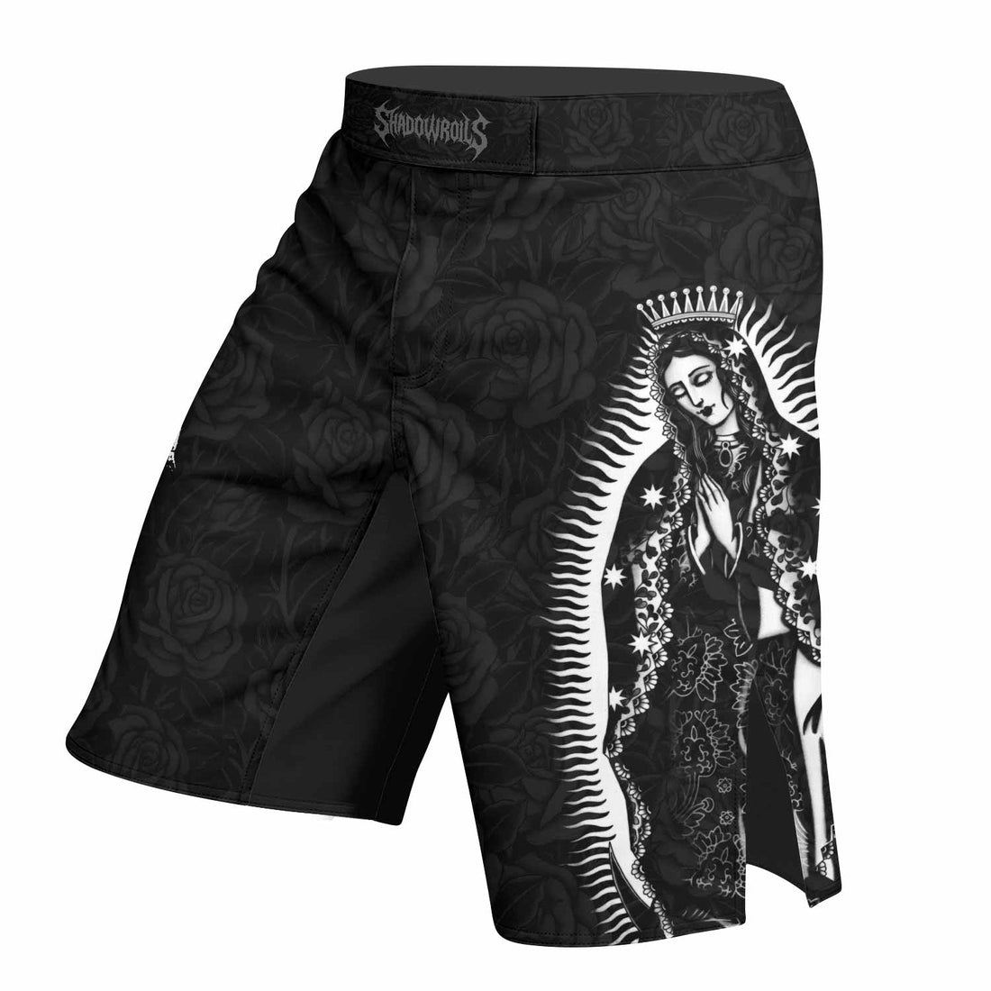 Black Rose Madonna Fight Shorts - right side mockup