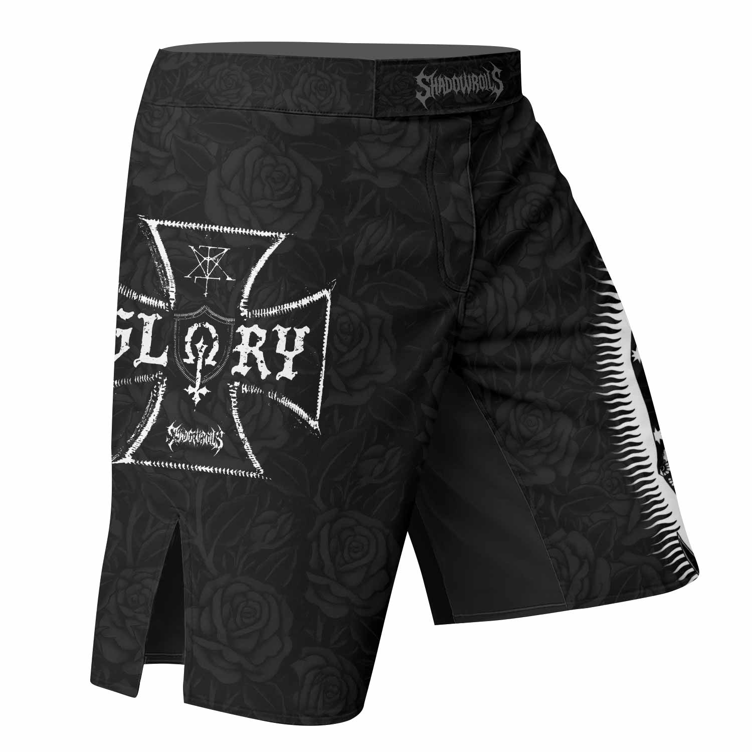 Black Rose Madonna Fight Shorts - right side mockup