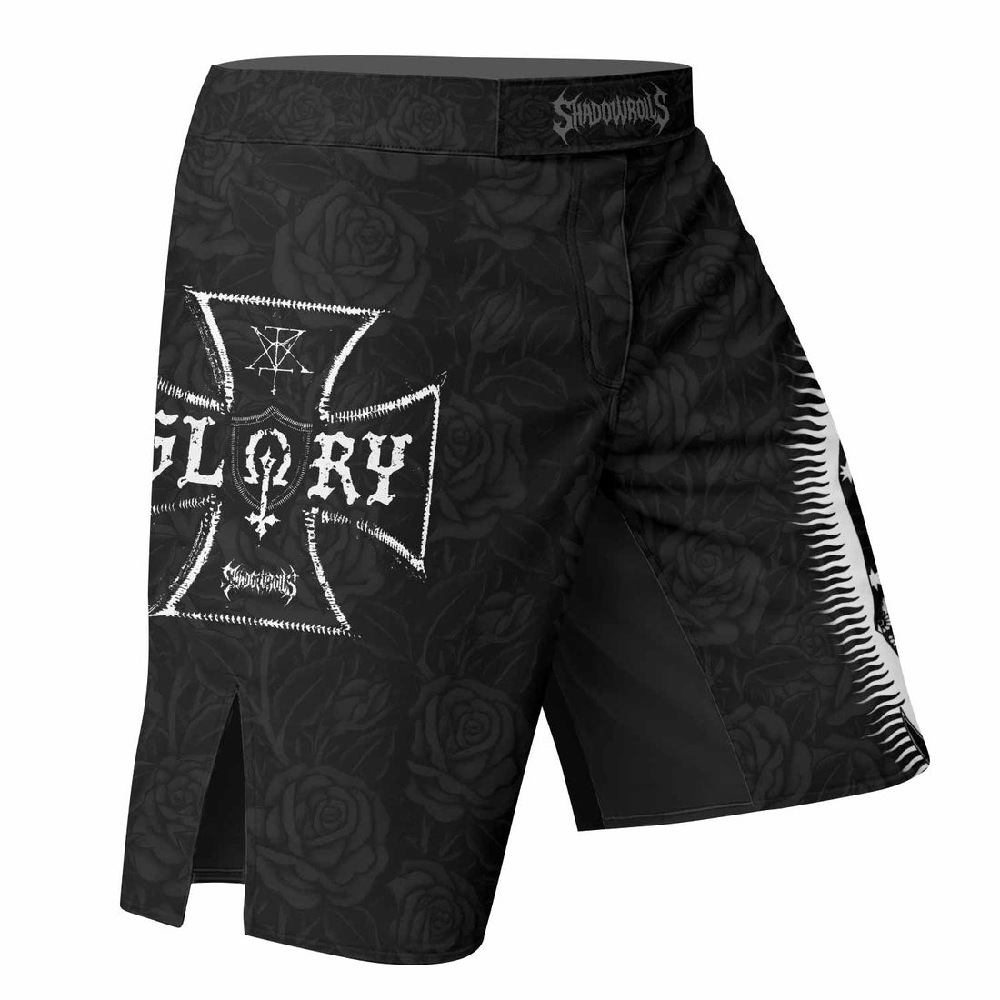 Black Rose Madonna Fight Shorts - right side mockup