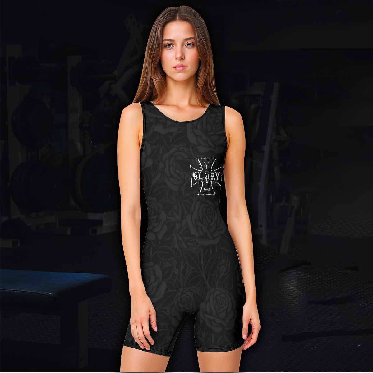 Black Rose Madonna Wrestling Singlet - women's lifestyle view