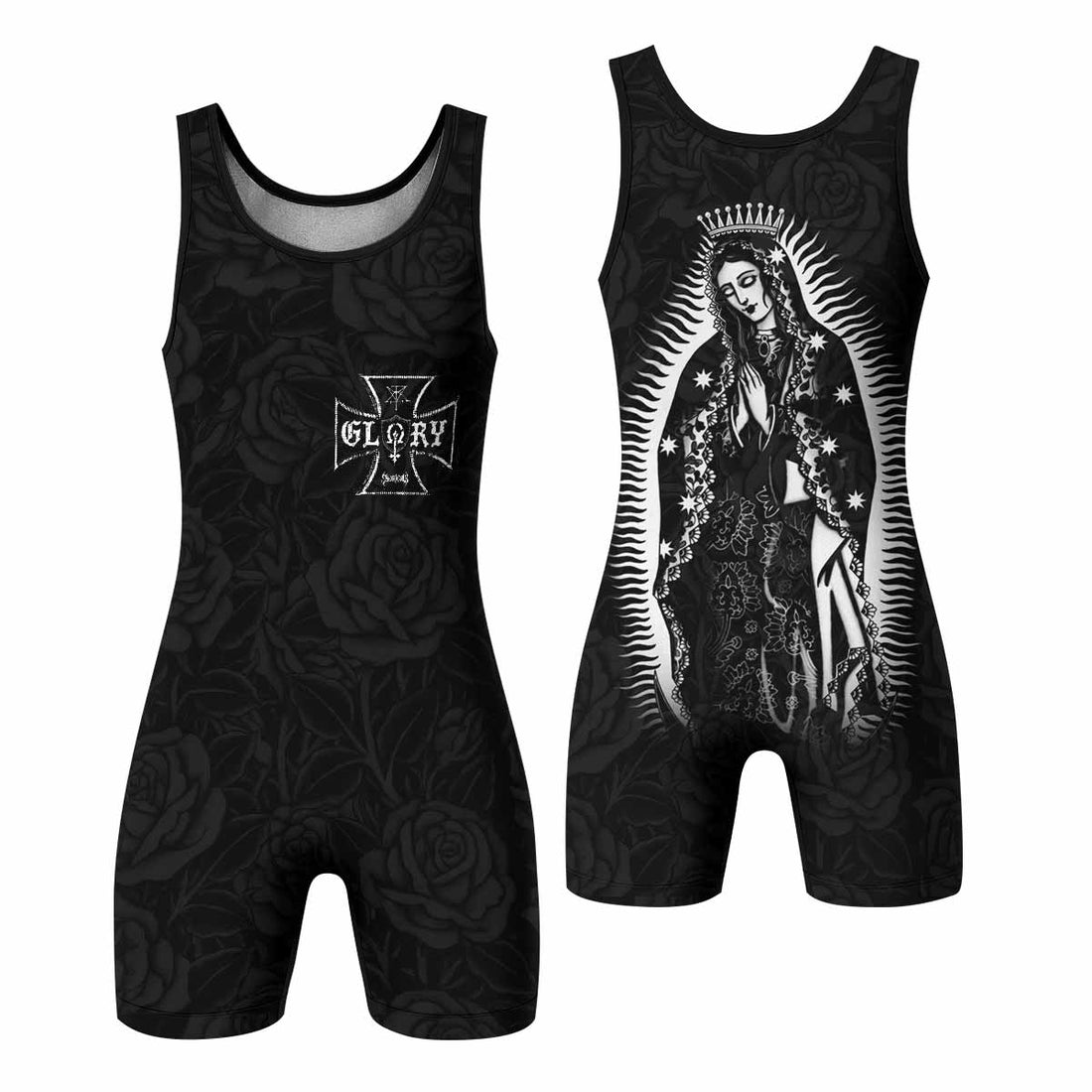 Black Rose Madonna Wrestling Singlet - front and back view