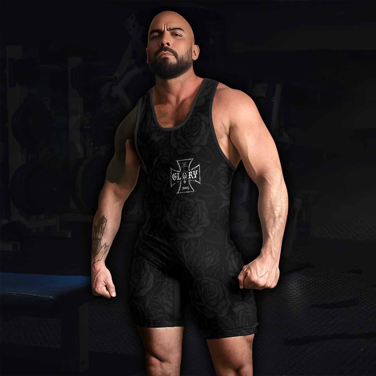 Black Rose Madonna Wrestling Singlet - men's lifestyle view