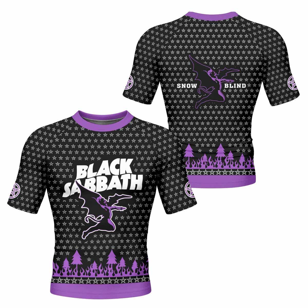 Black Sabbath Men's Rash Guard Short Sleeve - front and back view