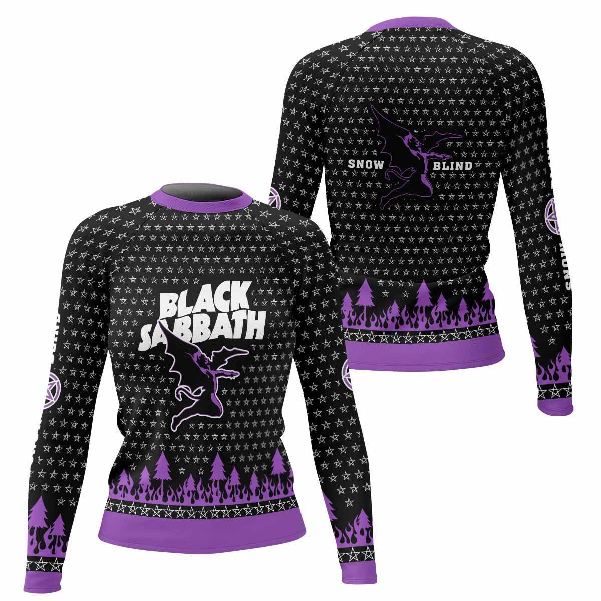 Black Sabbath Women's Rash Guard Long Sleeve - front and back view