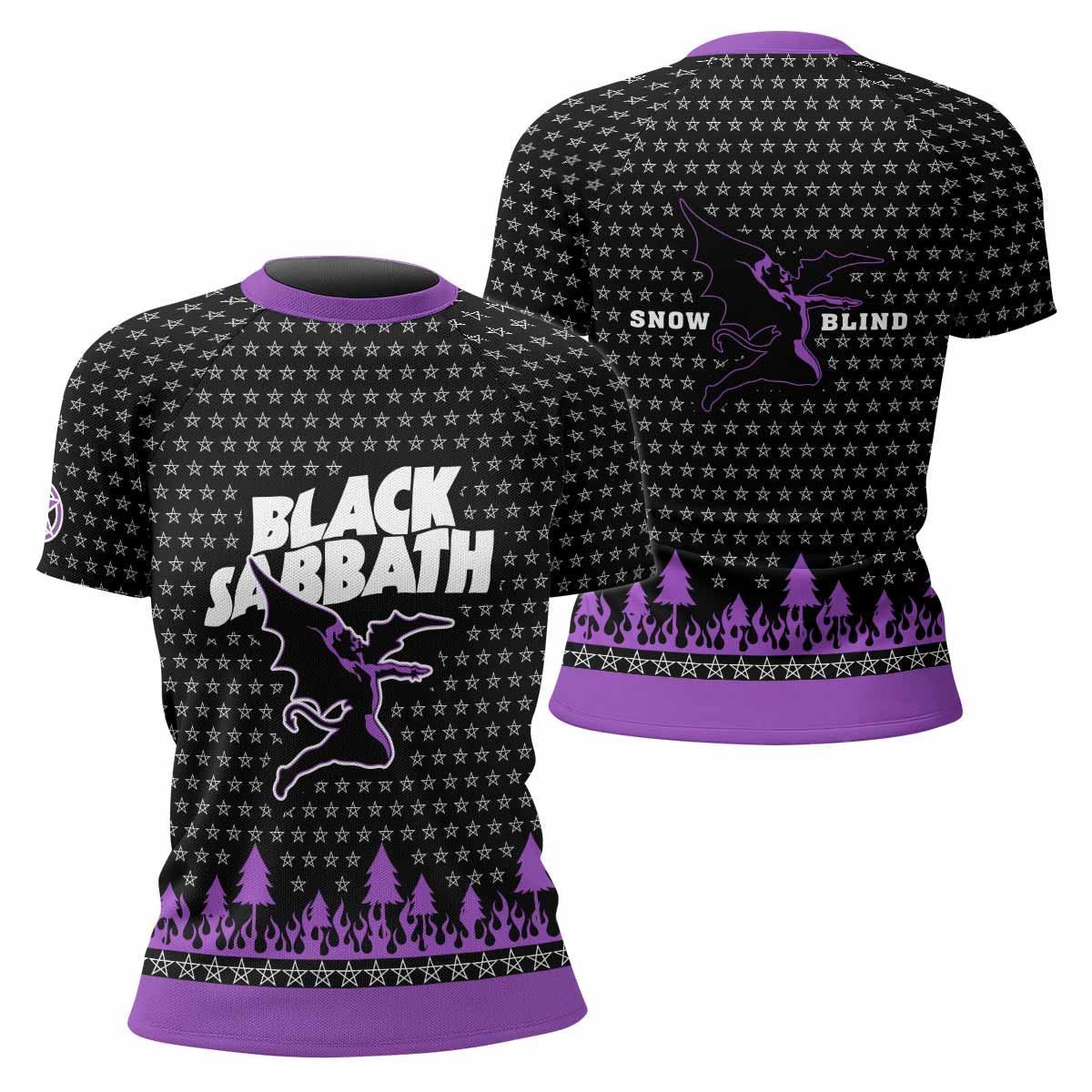 Black Sabbath Women's Rash Guard Short Sleeve - front and back view
