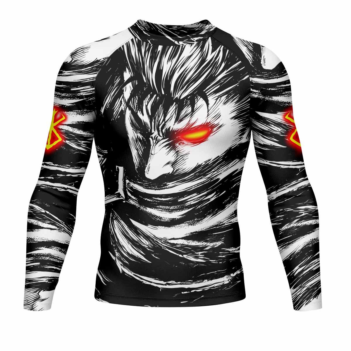 Black Swordsman Berserk Men's Rash Guard Long Sleeve - front view mockup