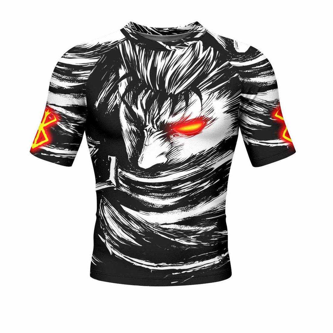 Black Swordsman Berserk Men's Rash Guard Short Sleeve - front and back view