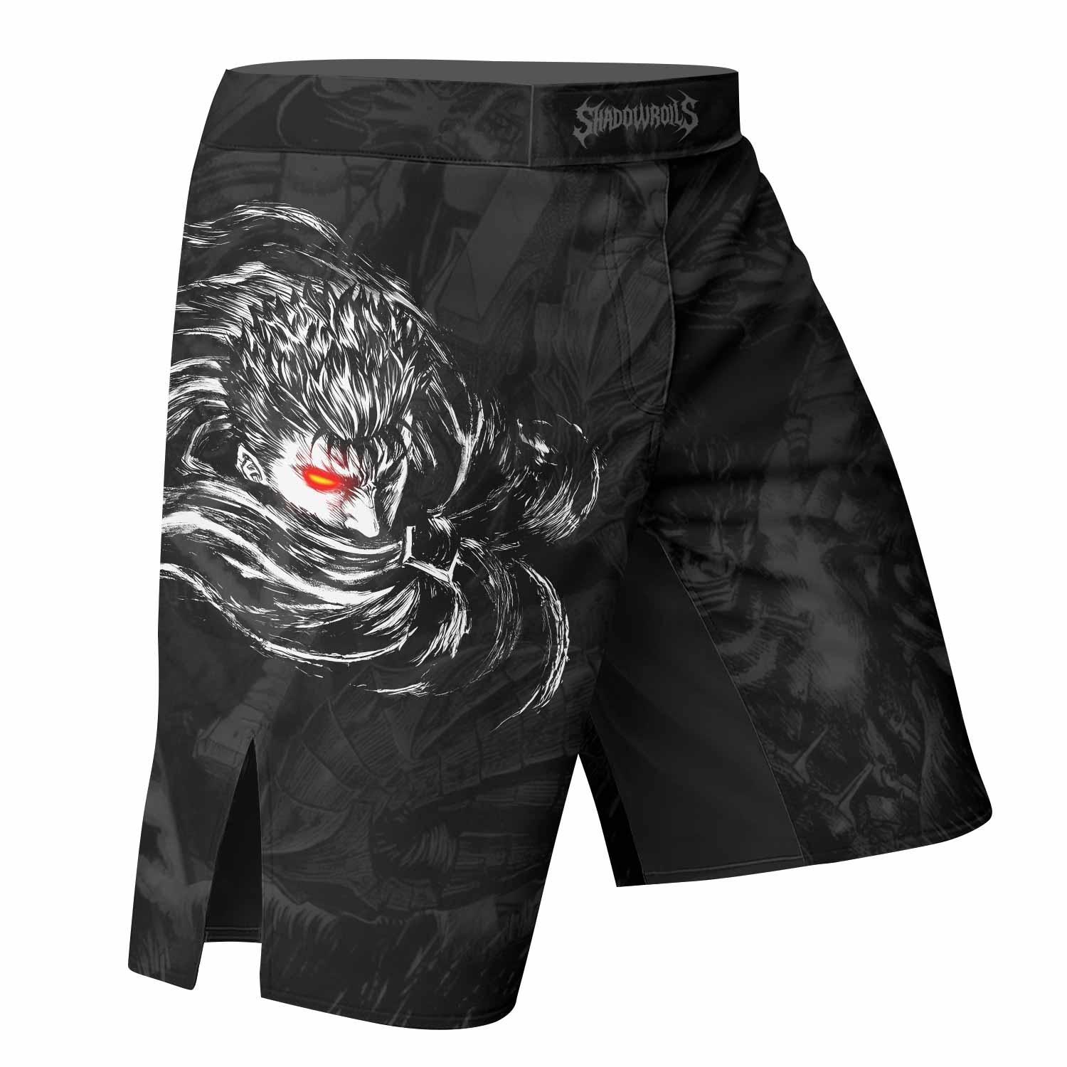 Black Swordsman Berserk Mixed Martial Arts Shorts - right side mockup