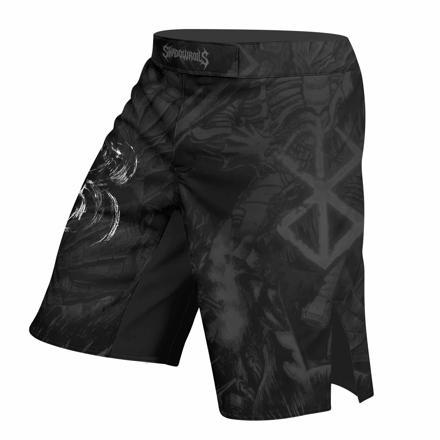 Black Swordsman Berserk Mixed Martial Arts Shorts - left side mockup