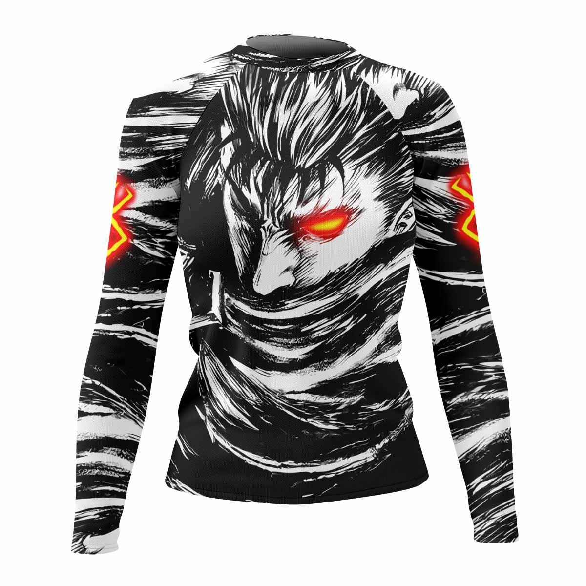 Black Swordsman Berserk Women's Rash Guard Long Sleeve - front view mockup