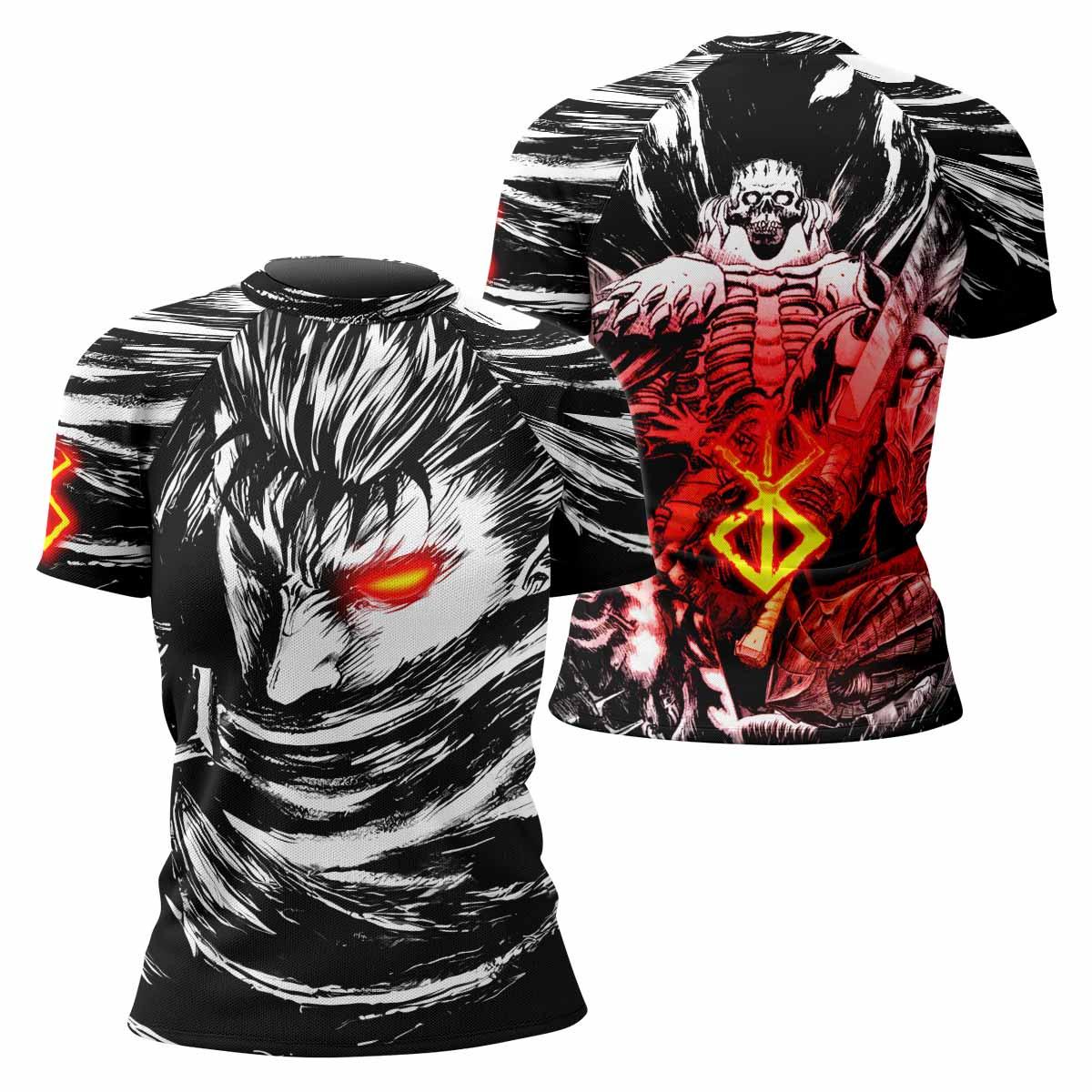 Black Swordsman Berserk Women's Rash Guard Short Sleeve - front and back view