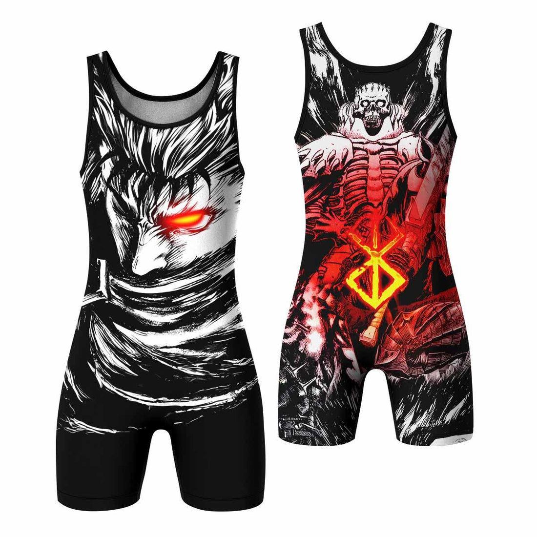 Black Swordsman Berserk Wrestling Singlet - front and back view
