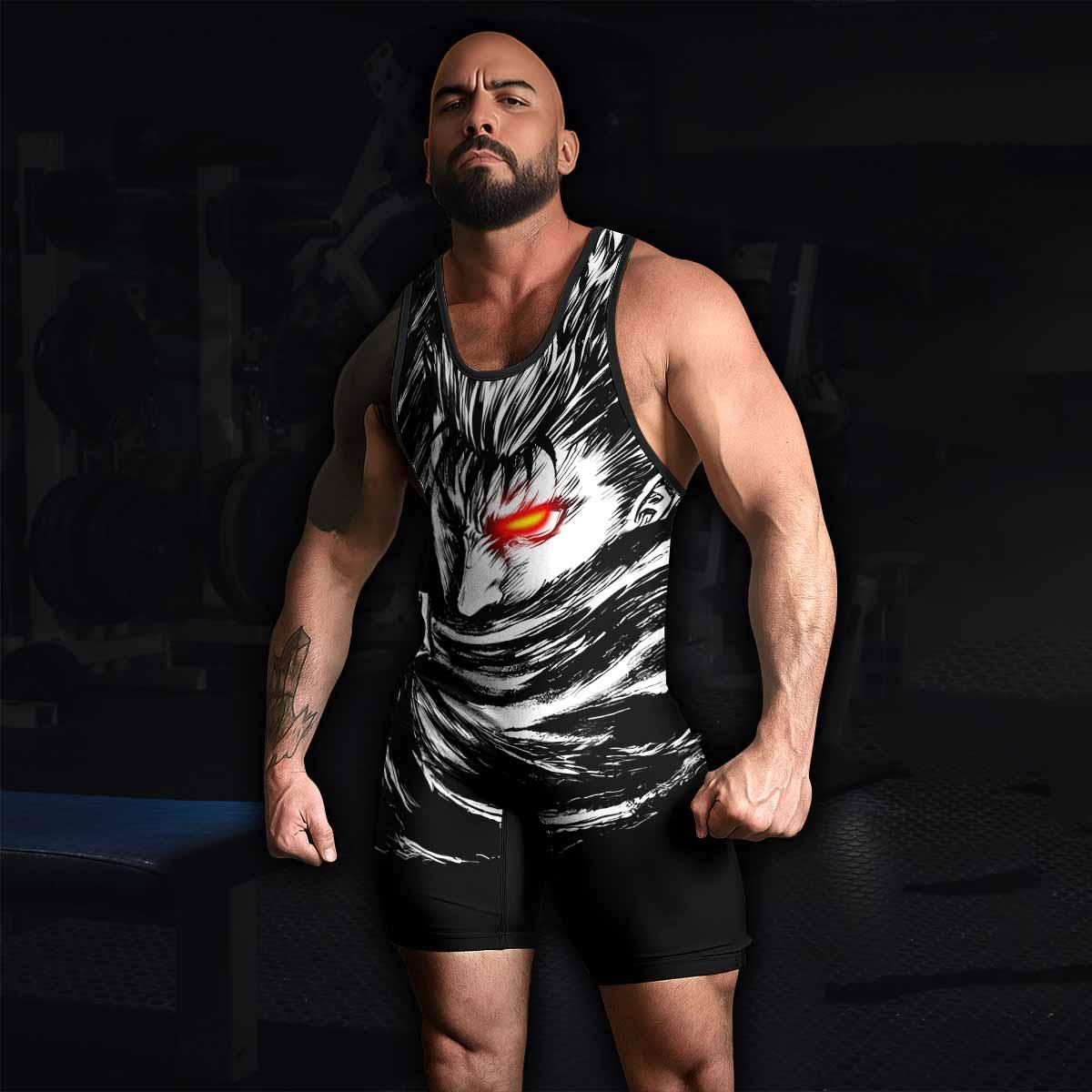Black Swordsman Berserk Wrestling Singlet - men's lifestyle view