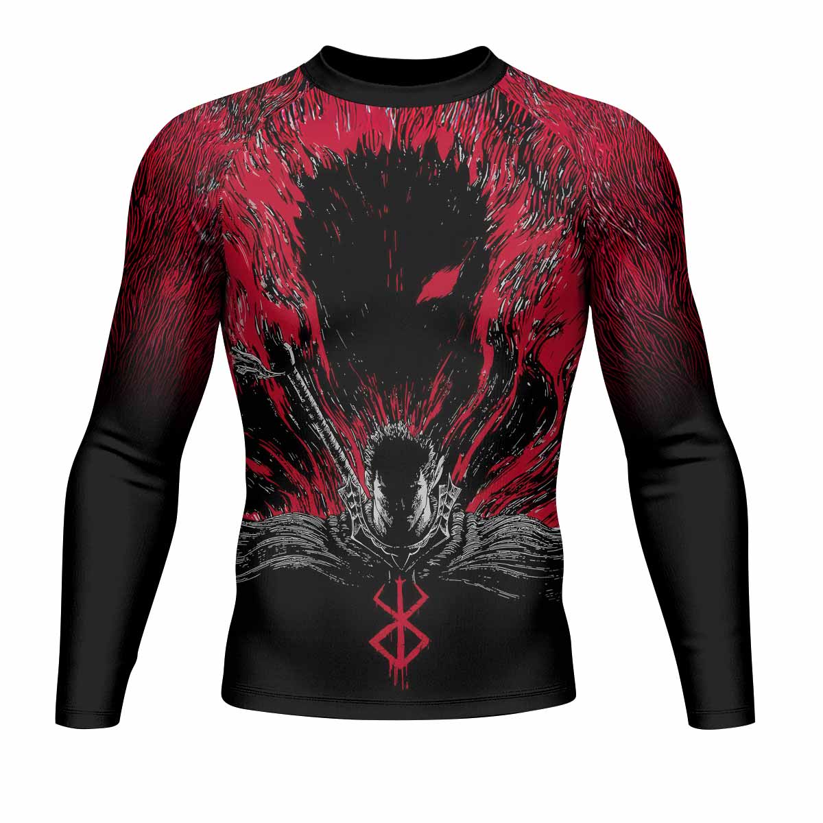 Black Swordsman Men's Rash Guard Long Sleeve - front view mockup 