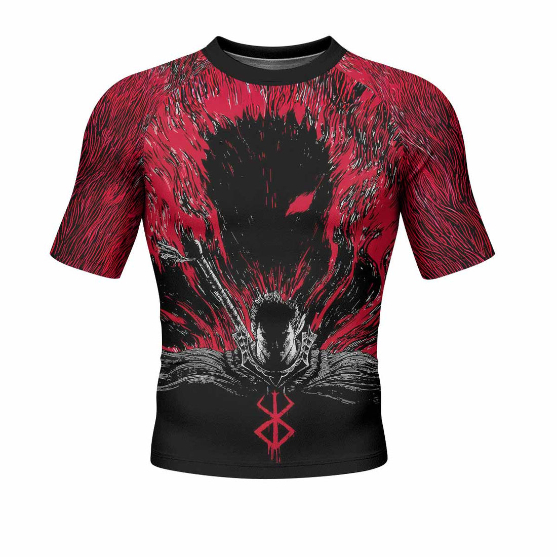 Black Swordsman Men's Rash Guard Short Sleeve - front and back view
