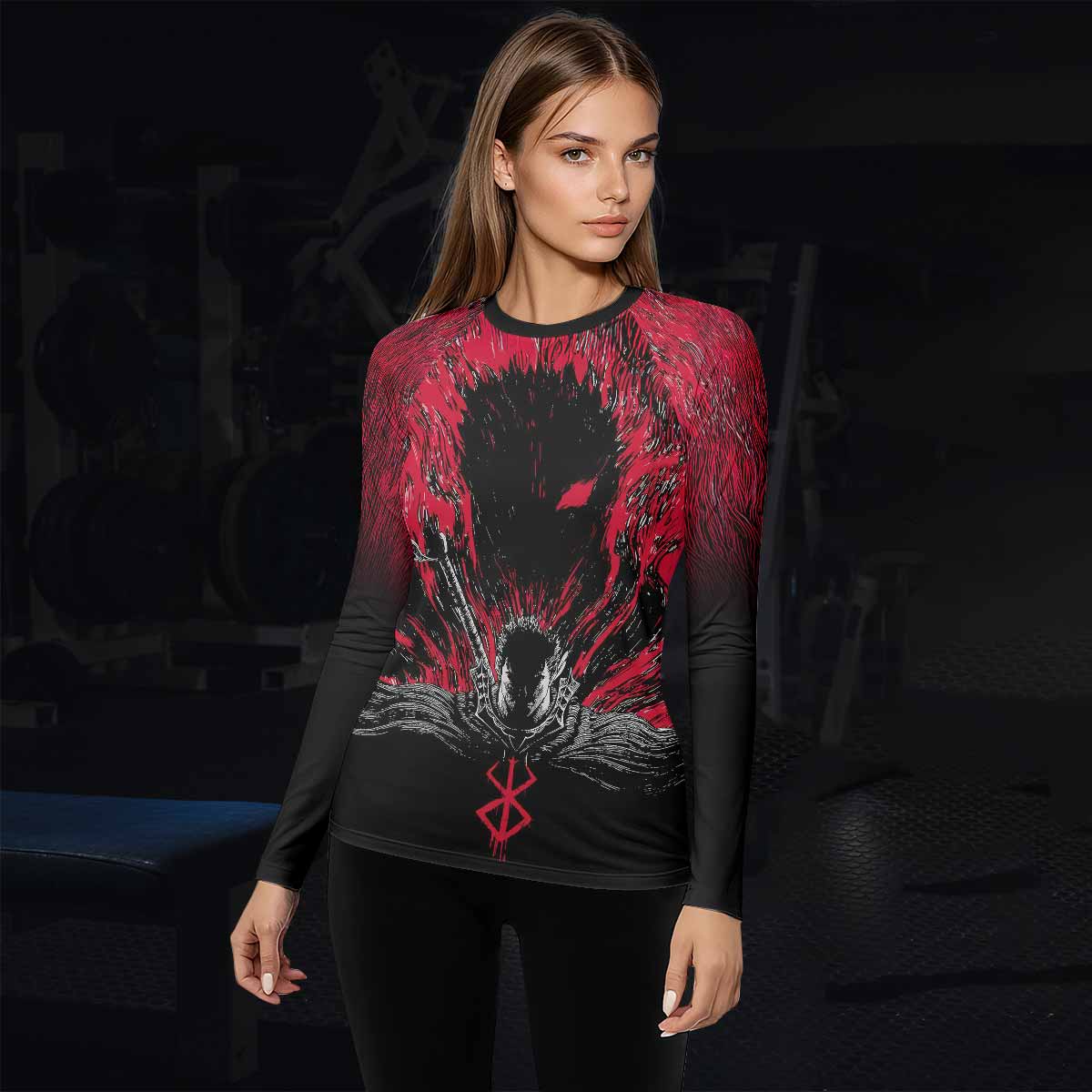 Black Swordsman Women's Rash Guard Long Sleeve - lifestyle view