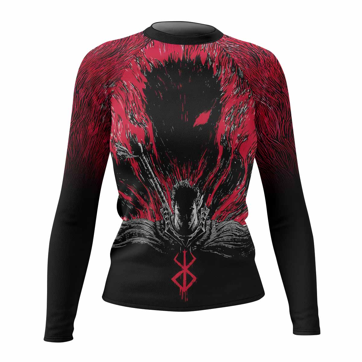 Black Swordsman Women's Rash Guard Long Sleeve - front view mockup 