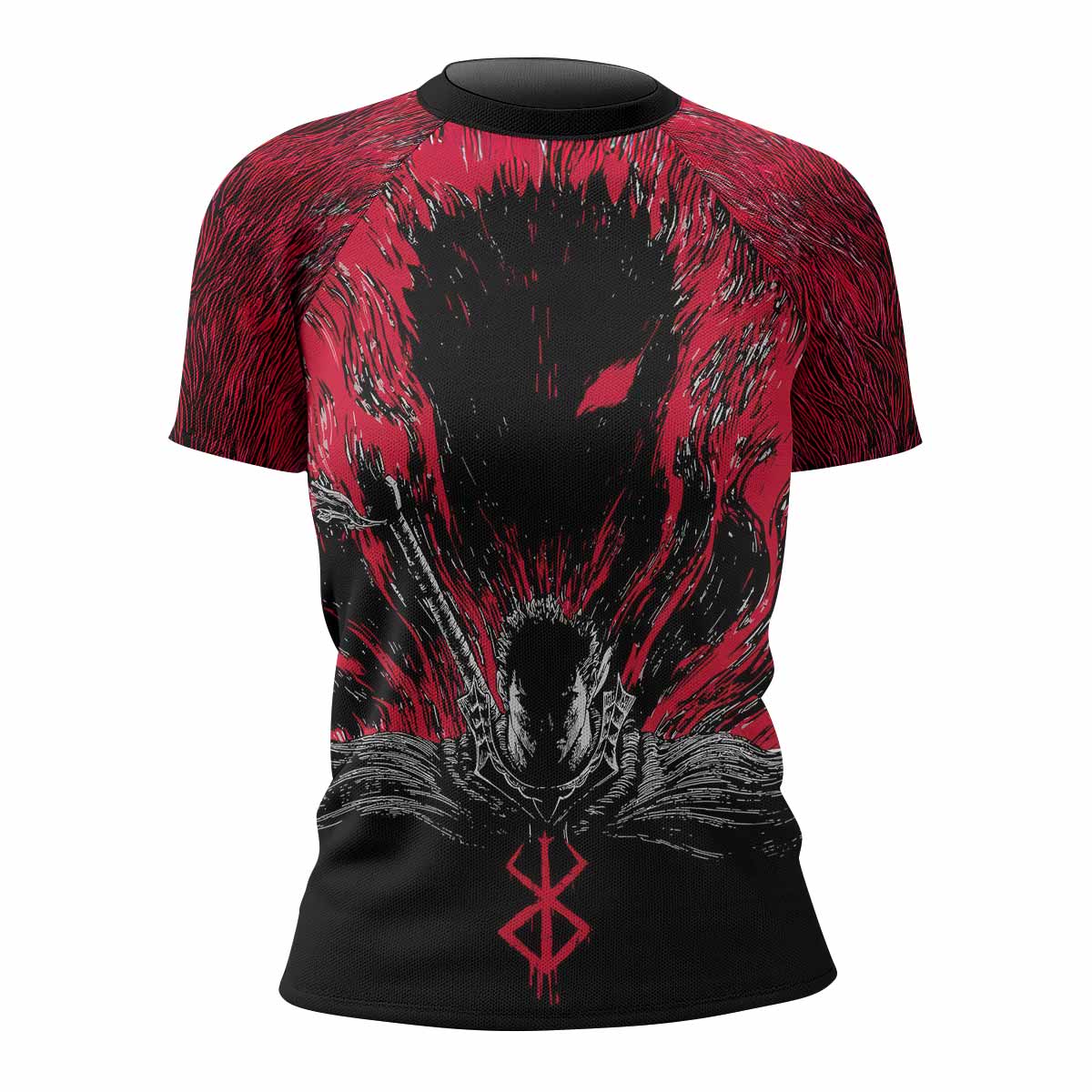 Black Swordsman Women's Rash Guard Short Sleeve - front view mockup 