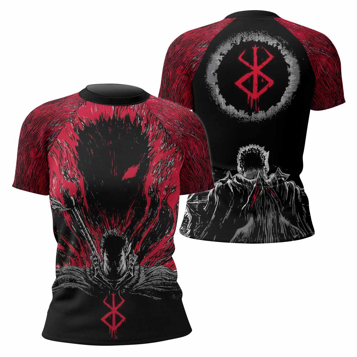 Black Swordsman Women's Rash Guard Short Sleeve - front and back view