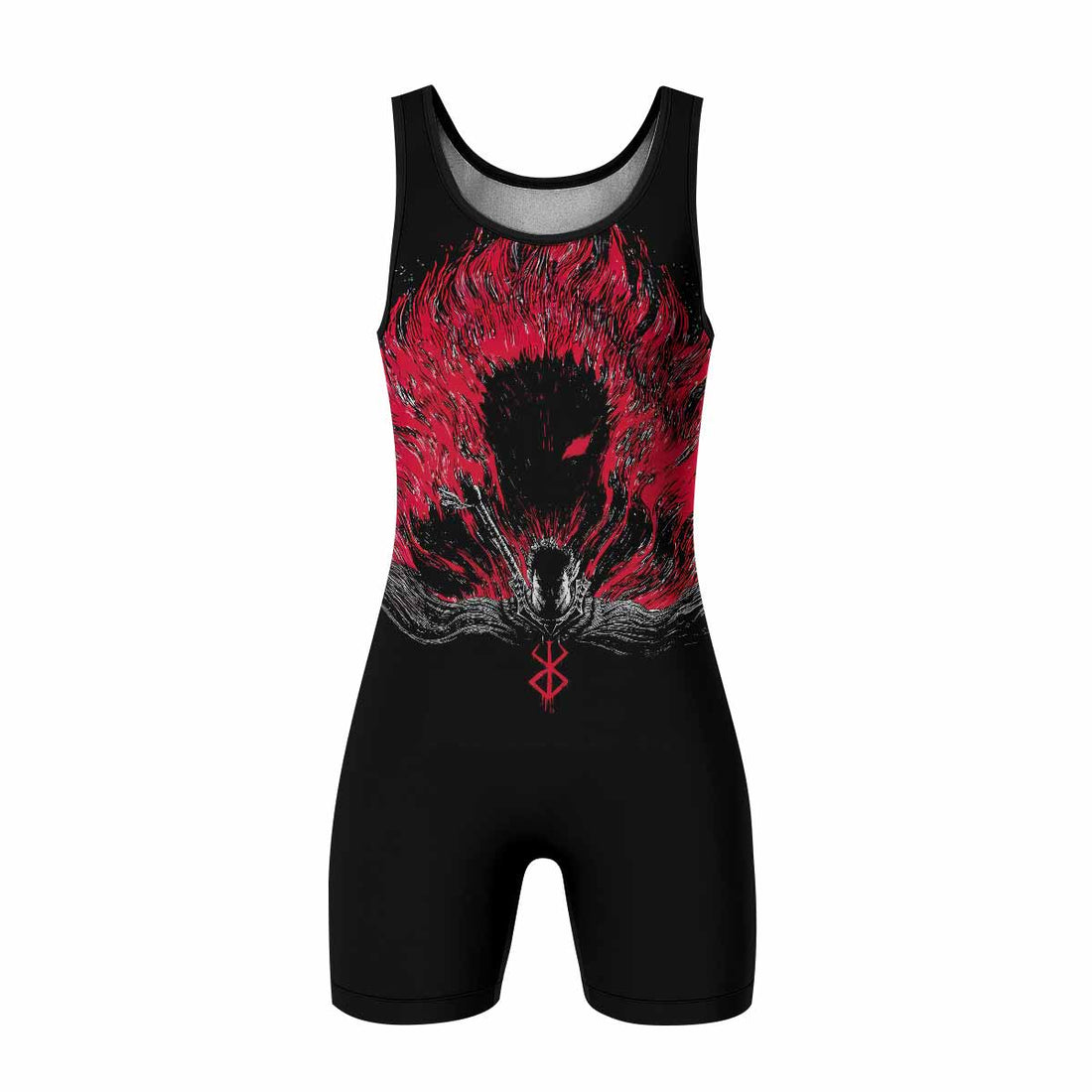 Black Swordsman Wrestling Singlet - front and back view