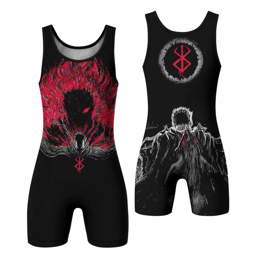 Black Swordsman Wrestling Singlet - front and back view