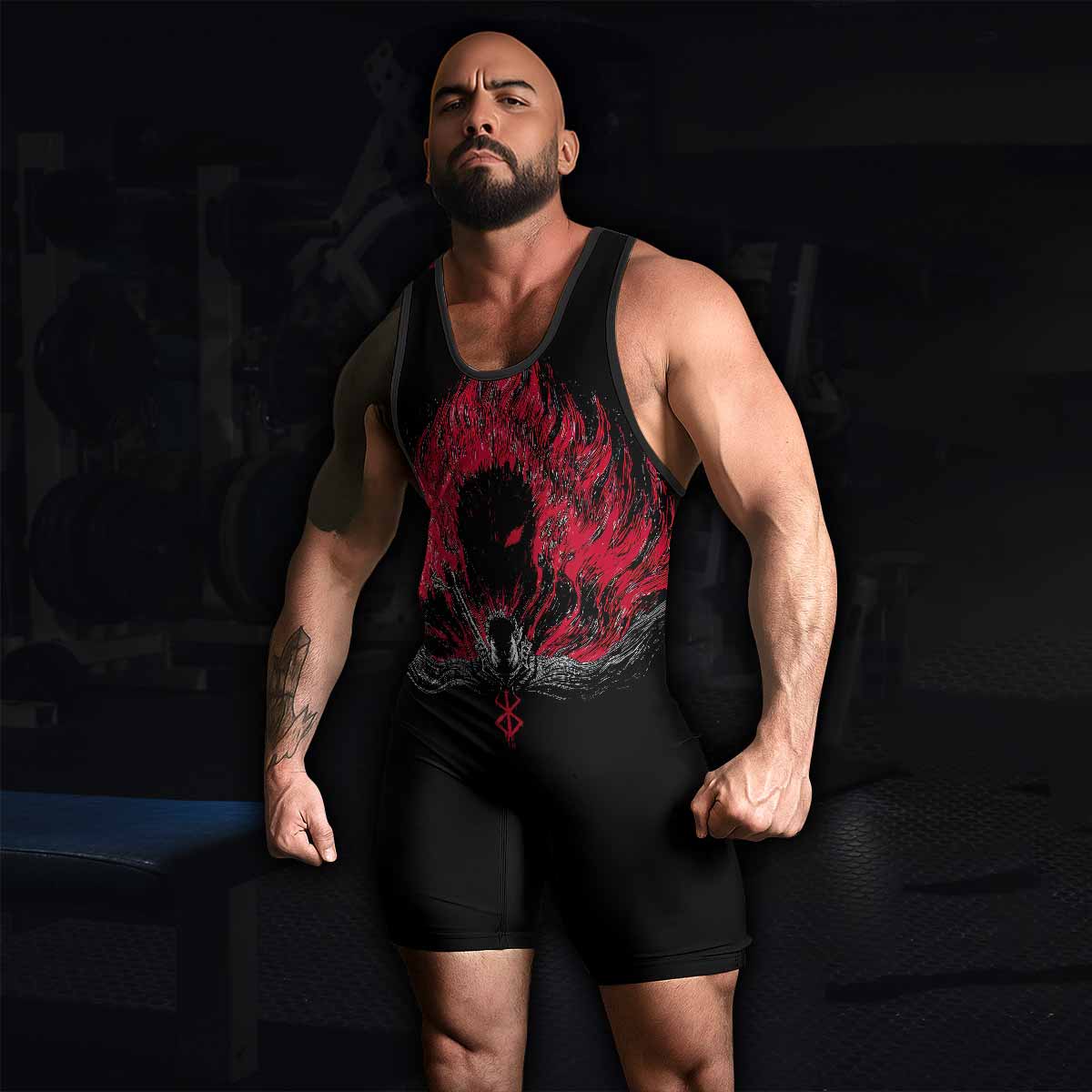 Black Swordsman Wrestling Singlet - men's lifestyle view