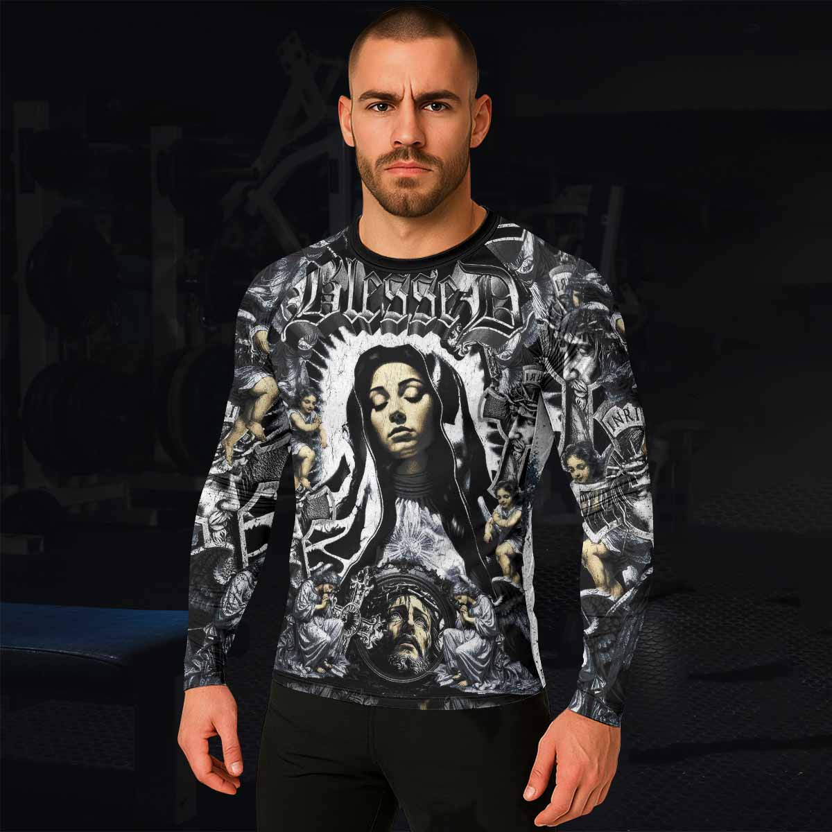 Blessed Saint Men's Rash Guard Long Sleeve – lifestyle view