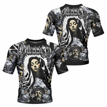 Blessed Saint Men's Rash Guard Short Sleeve – front and back view
