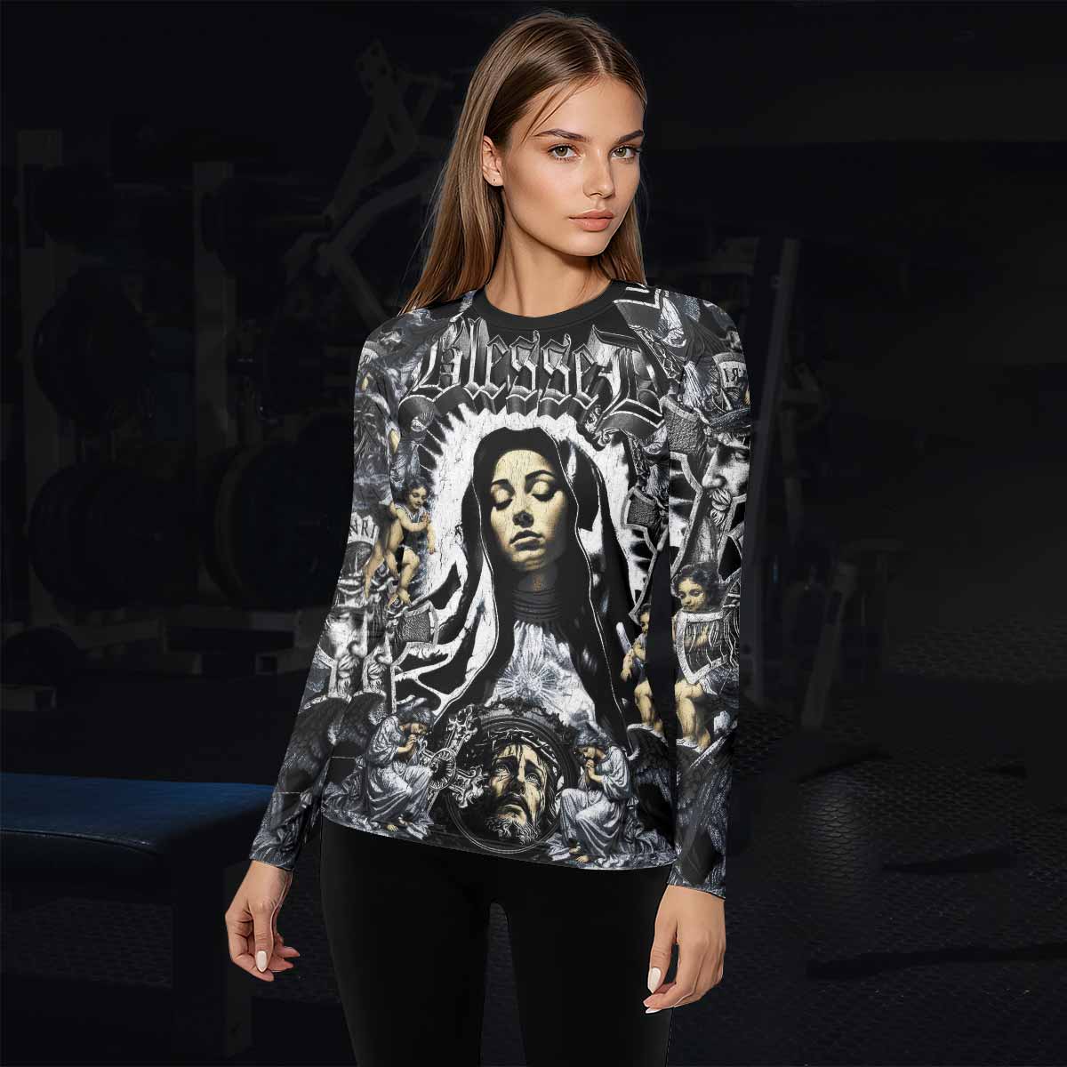 Blessed Saint Women's Rash Guard Long Sleeve – lifestyle view