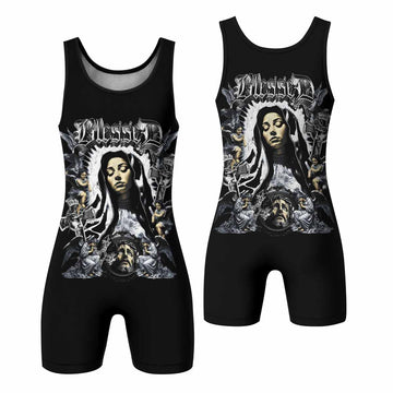 Blessed Saint Wrestling Singlet – front and back view