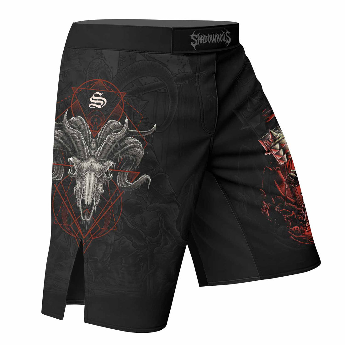 Dark Ram Warlord Fight Shorts - right side mockup