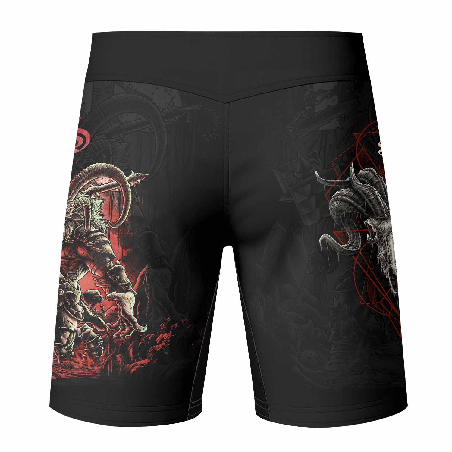 Dark Ram Warlord Fight Shorts - back view mockup