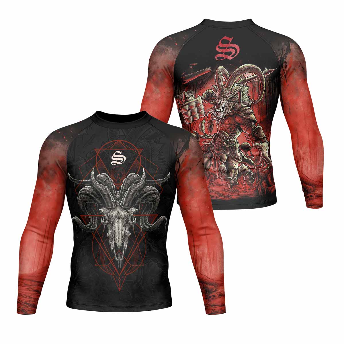 Dark Ram Warlord Men's Rash Guard Long Sleeve - front and back view