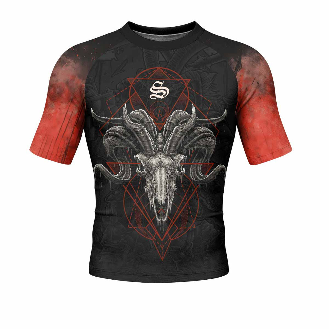 Dark Ram Warlord Men's Rash Guard Short Sleeve - front and back view