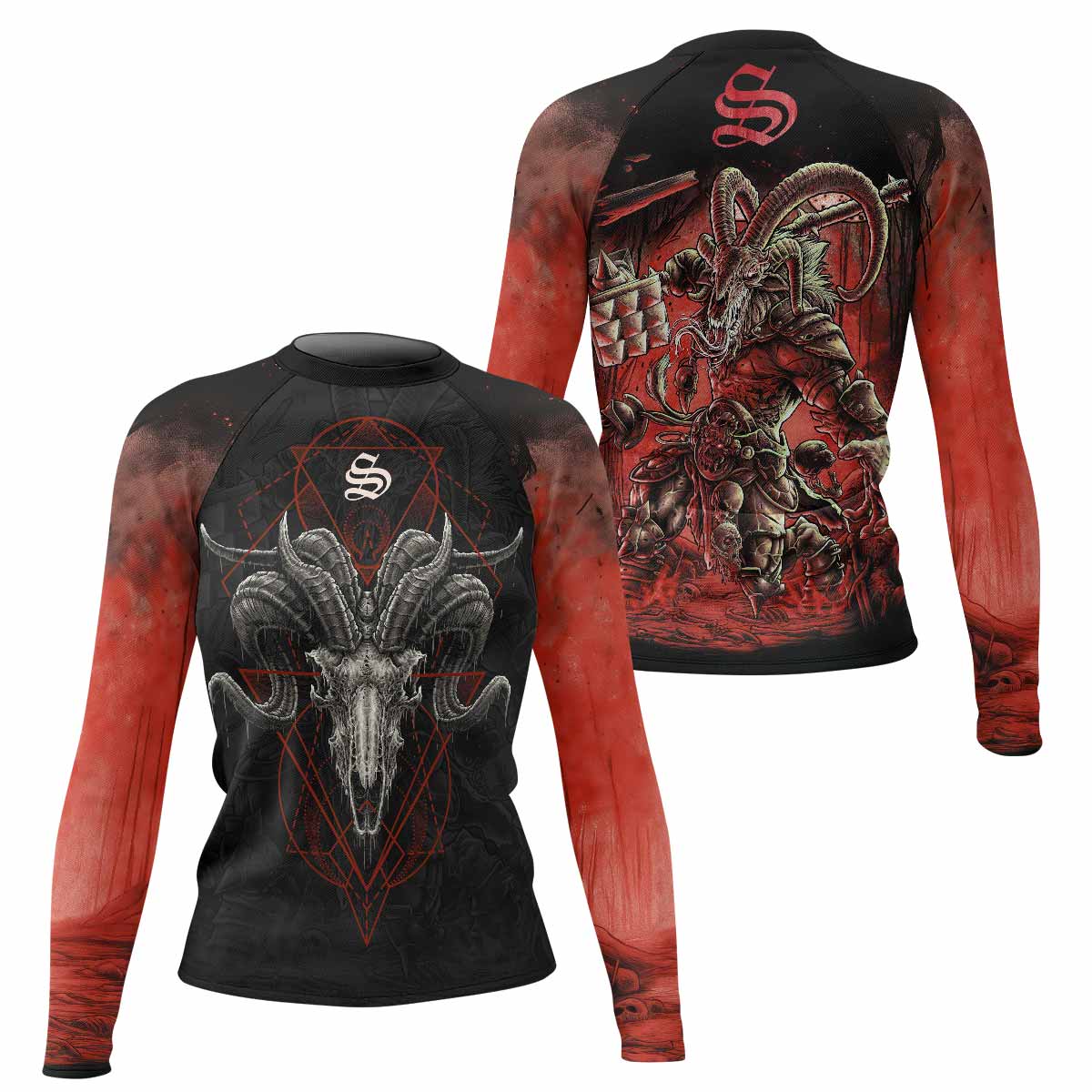 Dark Ram Warlord Women's Rash Guard Long Sleeve - front and back view