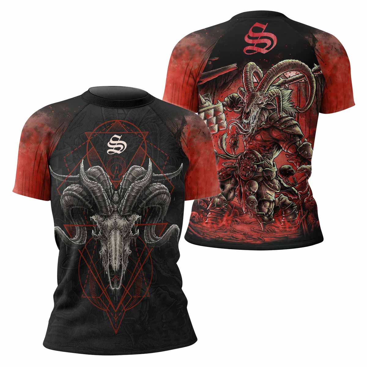 Dark Ram Warlord Women's Rash Guard Short Sleeve - front and back view