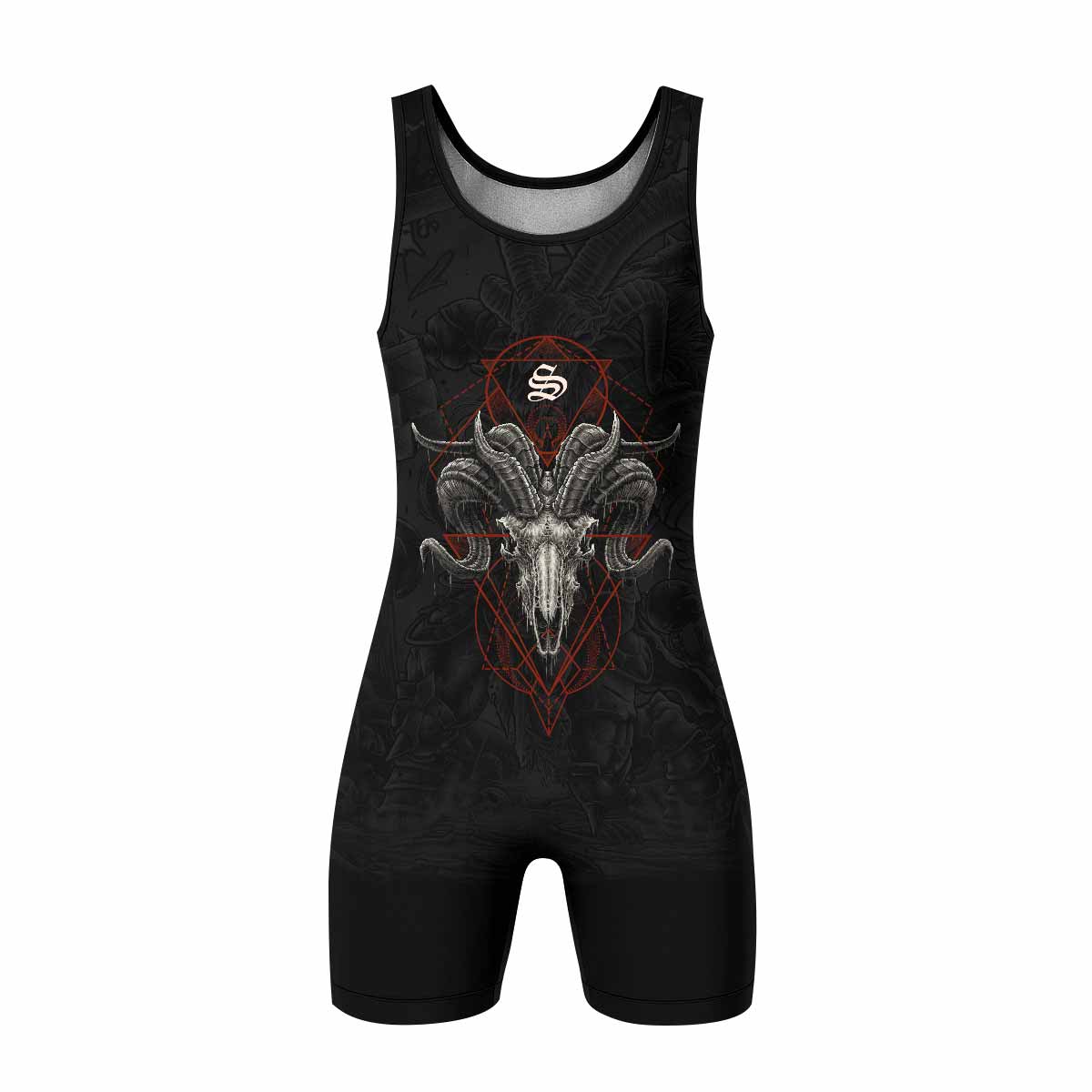 Dark Ram Warlord Wrestling Singlet - front view mockup 