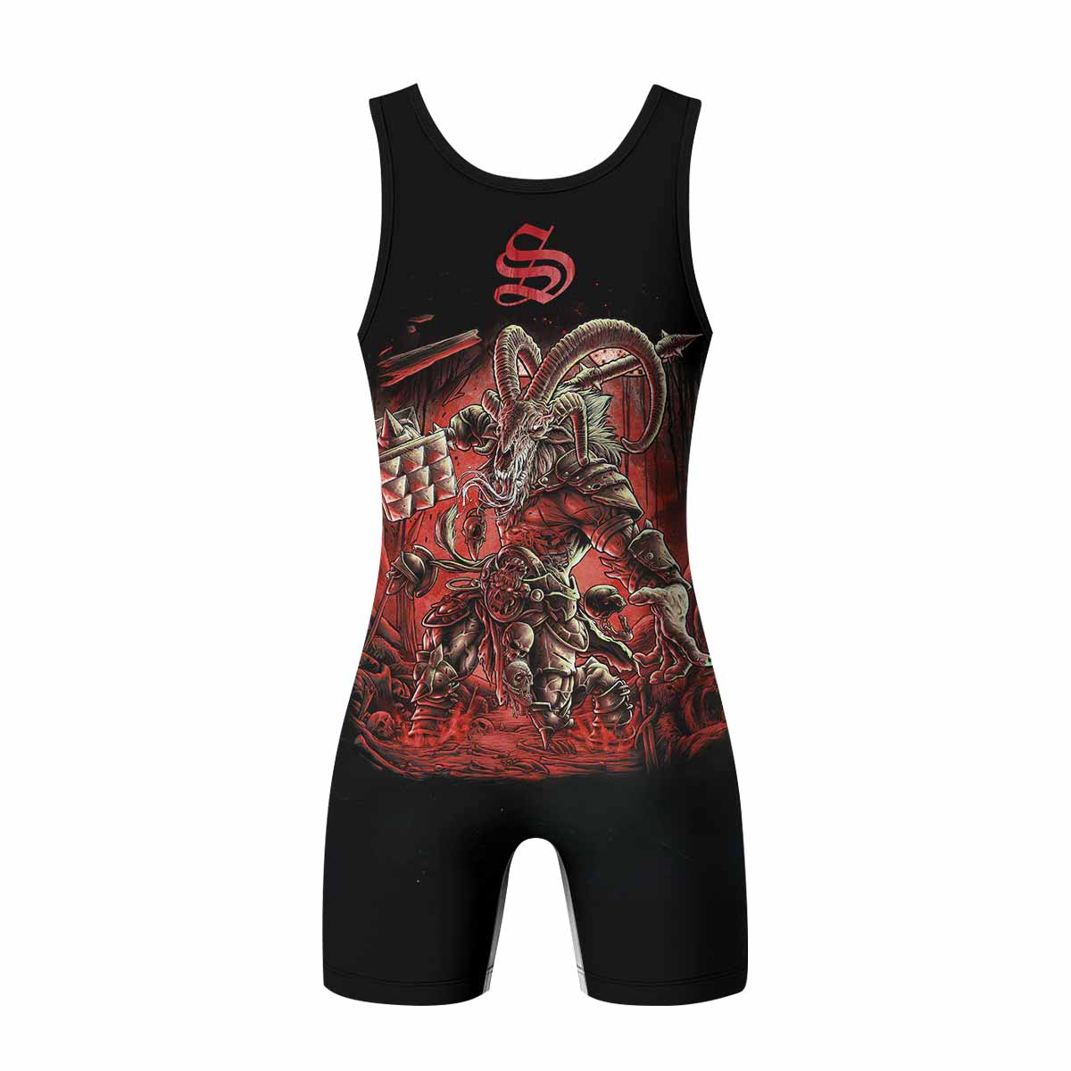 Dark Ram Warlord Wrestling Singlet - back view mockup 